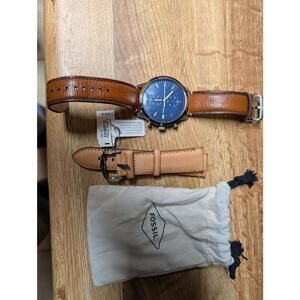 Fossil Men's Townsman Quartz Stainless Steel & Leather Chronograph Blue Watch